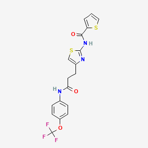 molecular formula C18H14F3N3O3S2 B2435870 N-(4-(3-氧代-3-((4-(三氟甲氧基)苯基)氨基)丙基)噻唑-2-基)噻吩-2-甲酰胺 CAS No. 1020983-05-4