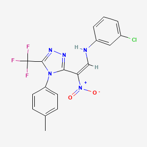 molecular formula C18H13ClF3N5O2 B2435877 3-chloro-N-{2-[4-(4-methylphenyl)-5-(trifluoromethyl)-4H-1,2,4-triazol-3-yl]-2-nitrovinyl}aniline CAS No. 400079-88-1