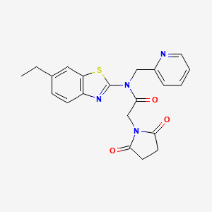 molecular formula C21H20N4O3S B2435885 2-(2,5-二氧代吡咯烷-1-基)-N-(6-乙基苯并[d]噻唑-2-基)-N-(吡啶-2-甲基)乙酰胺 CAS No. 922837-32-9