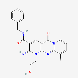 molecular formula C22H21N5O3 B2435892 [1-(2-hydroxyethyl)-2-imino-10-methyl-5-oxo(1,6-dihydropyridino[2,3-d]pyridino [1,2-a]pyrimidin-3-yl)]-N-benzylcarboxamide CAS No. 636989-74-7