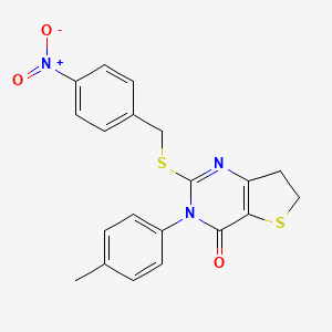 molecular formula C20H17N3O3S2 B2435895 2-((4-nitrobenzyl)thio)-3-(p-tolyl)-6,7-dihydrothieno[3,2-d]pyrimidin-4(3H)-one CAS No. 686771-73-3