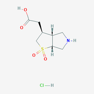 molecular formula C8H14ClNO4S B2435896 2-[(3S,3aR,6aR)-1,1-dioxo-3,3a,4,5,6,6a-hexahydro-2H-thieno[2,3-c]pyrrol-3-yl]acetic acid;hydrochloride CAS No. 2307739-14-4