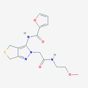 molecular formula C15H18N4O4S B2435949 N-(2-(2-((2-methoxyethyl)amino)-2-oxoethyl)-4,6-dihydro-2H-thieno[3,4-c]pyrazol-3-yl)furan-2-carboxamide CAS No. 1105248-33-6