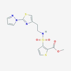 molecular formula C14H14N4O4S3 B2435961 methyl 3-(N-(2-(2-(1H-pyrazol-1-yl)thiazol-4-yl)ethyl)sulfamoyl)thiophene-2-carboxylate CAS No. 1428374-74-6
