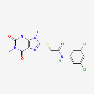 molecular formula C16H15Cl2N5O3S B2435968 N-(3,5-dichlorophenyl)-2-((1,3,9-trimethyl-2,6-dioxo-2,3,6,9-tetrahydro-1H-purin-8-yl)thio)acetamide CAS No. 897454-41-0