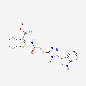 molecular formula C24H25N5O3S2 B2435999 ethyl 2-(2-((5-(1H-indol-3-yl)-4-methyl-4H-1,2,4-triazol-3-yl)thio)acetamido)-4,5,6,7-tetrahydrobenzo[b]thiophene-3-carboxylate CAS No. 852143-21-6