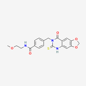 molecular formula C20H19N3O5S B2436027 N-(2-甲氧基乙基)-4-[(8-氧代-6-硫代-5,8-二氢[1,3]二氧杂环[4,5-g]喹唑啉-7(6H)-基)甲基]苯甲酰胺 CAS No. 688055-49-4