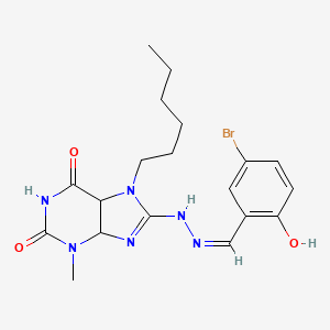 8-[(2Z)-2-[(5-bromo-2-hydroxyphenyl)methylidene]hydrazin-1-yl]-7-hexyl-3-methyl-2,3,6,7-tetrahydro-1H-purine-2,6-dione