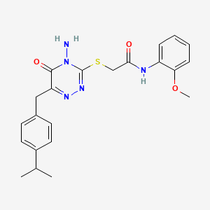 molecular formula C22H25N5O3S B2436070 2-((4-amino-6-(4-isopropylbenzyl)-5-oxo-4,5-dihydro-1,2,4-triazin-3-yl)thio)-N-(2-methoxyphenyl)acetamide CAS No. 886960-02-7