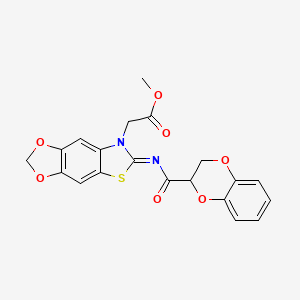 molecular formula C20H16N2O7S B2436088 (Z)-methyl 2-(6-((2,3-dihydrobenzo[b][1,4]dioxine-2-carbonyl)imino)-[1,3]dioxolo[4',5':4,5]benzo[1,2-d]thiazol-7(6H)-yl)acetate CAS No. 895432-09-4
