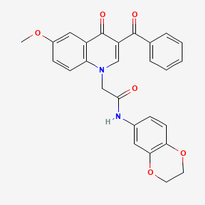 molecular formula C27H22N2O6 B2436107 2-(3-benzoyl-6-methoxy-4-oxoquinolin-1(4H)-yl)-N-2,3-dihydro-1,4-benzodioxin-6-ylacetamide CAS No. 902278-59-5
