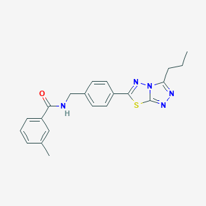 molecular formula C21H21N5OS B243612 3-methyl-N-[4-(3-propyl[1,2,4]triazolo[3,4-b][1,3,4]thiadiazol-6-yl)benzyl]benzamide 