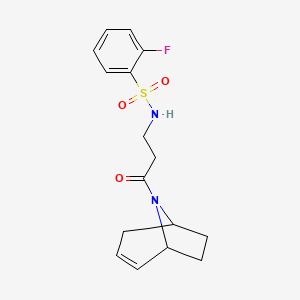 molecular formula C16H19FN2O3S B2436123 N-(3-((1R,5S)-8-氮杂双环[3.2.1]辛-2-烯-8-基)-3-氧代丙基)-2-氟苯磺酰胺 CAS No. 1797028-45-5