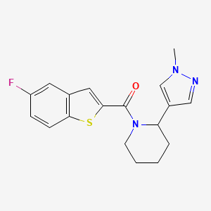 molecular formula C18H18FN3OS B2436140 (5-氟苯并[b]噻吩-2-基)(2-(1-甲基-1H-吡唑-4-基)哌啶-1-基)甲苯酮 CAS No. 2034552-28-6