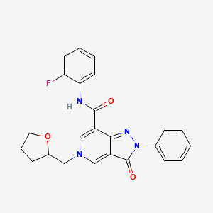 molecular formula C24H21FN4O3 B2436150 N-(2-fluorophenyl)-3-oxo-2-phenyl-5-((tetrahydrofuran-2-yl)methyl)-3,5-dihydro-2H-pyrazolo[4,3-c]pyridine-7-carboxamide CAS No. 921507-67-7