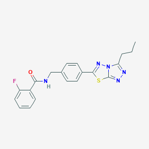 molecular formula C20H18FN5OS B243616 2-fluoro-N-[4-(3-propyl[1,2,4]triazolo[3,4-b][1,3,4]thiadiazol-6-yl)benzyl]benzamide 