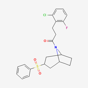 molecular formula C22H23ClFNO3S B2436170 3-(2-chloro-6-fluorophenyl)-1-((1R,5S)-3-(phenylsulfonyl)-8-azabicyclo[3.2.1]octan-8-yl)propan-1-one CAS No. 1448128-68-4
