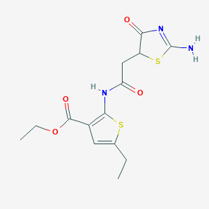 Ethyl 5-ethyl-2-(2-(2-imino-4-oxothiazolidin-5-yl)acetamido)thiophene-3-carboxylate