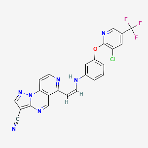 molecular formula C24H13ClF3N7O B2436253 6-[2-(3-{[3-Chloro-5-(trifluoromethyl)-2-pyridinyl]oxy}anilino)vinyl]pyrazolo[1,5-a]pyrido[3,4-e]pyrimidine-3-carbonitrile CAS No. 338411-73-7