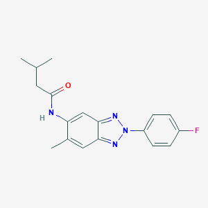 molecular formula C18H19FN4O B243632 N-[2-(4-fluorophenyl)-6-methyl-2H-1,2,3-benzotriazol-5-yl]-3-methylbutanamide 