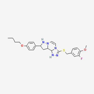 molecular formula C25H24FN5O2S B2436329 11-(4-Butoxyphenyl)-5-{[(3-fluoro-4-methoxyphenyl)methyl]sulfanyl}-3,4,6,9,10-pentaazatricyclo[7.3.0.0^{2,6}]dodeca-1(12),2,4,7,10-pentaene CAS No. 1326900-77-9