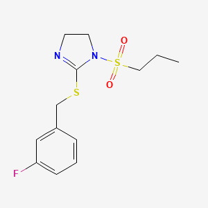 molecular formula C13H17FN2O2S2 B2436330 2-[(3-Fluorofenil)metilsulfanil]-1-propilsulfonil-4,5-dihidroimidazol CAS No. 868216-70-0