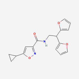 molecular formula C17H16N2O4 B2436363 5-环丙基-N-(2,2-二(呋喃-2-基)乙基)异恶唑-3-甲酰胺 CAS No. 2320686-68-6