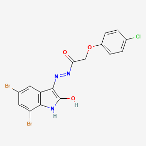 2-(4-chlorophenoxy)-N'-[(3E)-5,7-dibromo-2-oxo-1,2-dihydro-3H-indol-3-ylidene]acetohydrazide