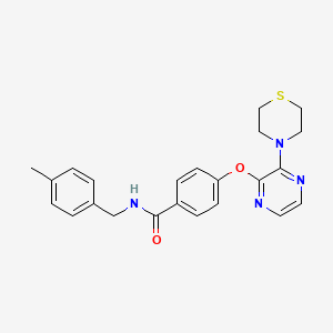 molecular formula C23H24N4O2S B2436387 N-(4-methylbenzyl)-4-((3-thiomorpholinopyrazin-2-yl)oxy)benzamide CAS No. 1251599-40-2