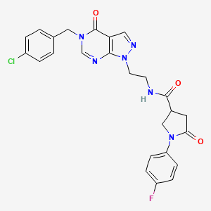 molecular formula C25H22ClFN6O3 B2436391 N-(2-(5-(4-chlorobenzyl)-4-oxo-4,5-dihydro-1H-pyrazolo[3,4-d]pyrimidin-1-yl)ethyl)-1-(4-fluorophenyl)-5-oxopyrrolidine-3-carboxamide CAS No. 922057-23-6
