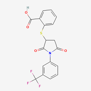molecular formula C18H12F3NO4S B2436395 2-({2,5-二氧代-1-[3-(三氟甲基)苯基]吡咯烷-3-基}硫代)苯甲酸 CAS No. 301683-45-4