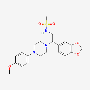 molecular formula C21H27N3O5S B2436407 N-(2-(benzo[d][1,3]dioxol-5-yl)-2-(4-(4-methoxyphenyl)piperazin-1-yl)ethyl)methanesulfonamide CAS No. 896263-42-6