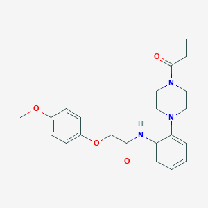 molecular formula C22H27N3O4 B243641 2-(4-methoxyphenoxy)-N-[2-(4-propanoylpiperazin-1-yl)phenyl]acetamide 