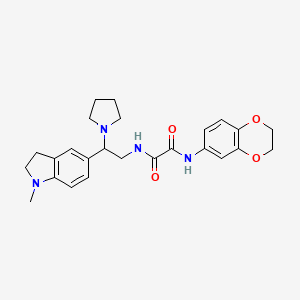 molecular formula C25H30N4O4 B2436410 N1-(2,3-dihydrobenzo[b][1,4]dioxin-6-yl)-N2-(2-(1-methylindolin-5-yl)-2-(pyrrolidin-1-yl)ethyl)oxalamide CAS No. 922066-81-7
