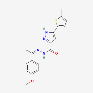 molecular formula C18H18N4O2S B2436419 (Z)-N'-(1-(4-methoxyphenyl)ethylidene)-3-(5-methylthiophen-2-yl)-1H-pyrazole-5-carbohydrazide CAS No. 303106-47-0