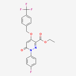 molecular formula C21H16F4N2O4 B2436422 Ethyl 1-(4-fluorophenyl)-6-oxo-4-((4-(trifluoromethyl)benzyl)oxy)-1,6-dihydropyridazine-3-carboxylate CAS No. 899943-44-3