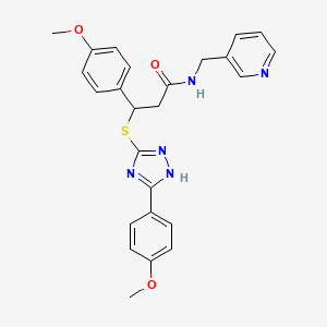 molecular formula C25H25N5O3S B2436429 3-(4-methoxyphenyl)-3-((3-(4-methoxyphenyl)-1H-1,2,4-triazol-5-yl)thio)-N-(pyridin-3-ylmethyl)propanamide CAS No. 690249-23-1