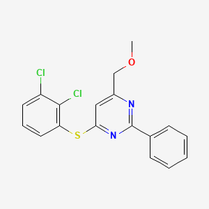 molecular formula C18H14Cl2N2OS B2436431 4-[(2,3-Dichlorophenyl)sulfanyl]-6-(methoxymethyl)-2-phenylpyrimidine CAS No. 339279-05-9
