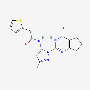 molecular formula C17H17N5O2S B2436433 N-(3-methyl-1-(4-oxo-4,5,6,7-tetrahydro-3H-cyclopenta[d]pyrimidin-2-yl)-1H-pyrazol-5-yl)-2-(thiophen-2-yl)acetamide CAS No. 1002482-78-1