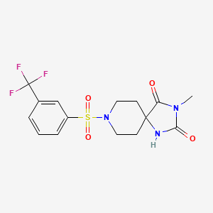 molecular formula C15H16F3N3O4S B2436456 3-Methyl-8-((3-(trifluoromethyl)phenyl)sulfonyl)-1,3,8-triazaspiro[4.5]decane-2,4-dione CAS No. 942006-74-8