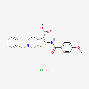 molecular formula C24H25ClN2O4S B2436467 Methyl 6-benzyl-2-(4-methoxybenzamido)-4,5,6,7-tetrahydrothieno[2,3-c]pyridine-3-carboxylate hydrochloride CAS No. 1215390-13-8