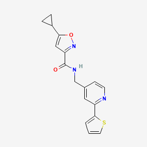 molecular formula C17H15N3O2S B2436494 5-cyclopropyl-N-((2-(thiophen-2-yl)pyridin-4-yl)methyl)isoxazole-3-carboxamide CAS No. 2034346-57-9