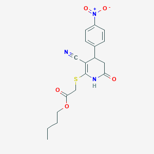 molecular formula C18H19N3O5S B2436505 Butyl {[3-cyano-6-hydroxy-4-(4-nitrophenyl)-4,5-dihydropyridin-2-yl]sulfanyl}acetate CAS No. 361478-08-2