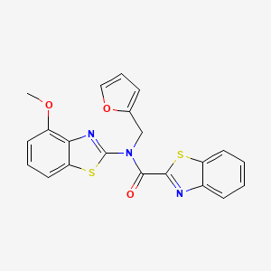 molecular formula C21H15N3O3S2 B2436560 N-(呋喃-2-基甲基)-N-(4-甲氧基苯并[d]噻唑-2-基)苯并[d]噻唑-2-甲酰胺 CAS No. 922386-23-0