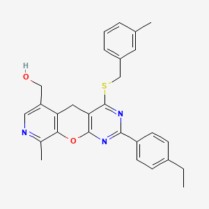 [5-(4-Ethylphenyl)-14-methyl-7-{[(3-methylphenyl)methyl]sulfanyl}-2-oxa-4,6,13-triazatricyclo[8.4.0.0^{3,8}]tetradeca-1(10),3(8),4,6,11,13-hexaen-11-yl]methanol