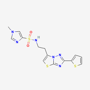 molecular formula C14H14N6O2S3 B2436591 1-methyl-N-(2-(2-(thiophen-2-yl)thiazolo[3,2-b][1,2,4]triazol-6-yl)ethyl)-1H-imidazole-4-sulfonamide CAS No. 1448059-20-8