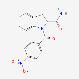 molecular formula C16H13N3O4 B2436599 1-(4-硝基苯甲酰基)吲哚啉-2-甲酰胺 CAS No. 1103509-44-9