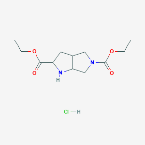 molecular formula C12H21ClN2O4 B2436609 Diethyl 2,3,3a,4,6,6a-hexahydro-1H-pyrrolo[2,3-c]pyrrole-2,5-dicarboxylate;hydrochloride CAS No. 2460756-00-5
