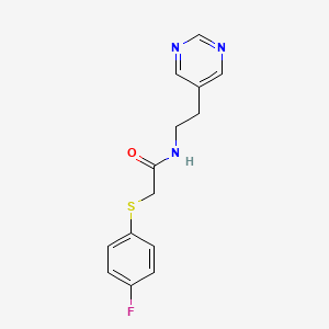 molecular formula C14H14FN3OS B2436630 2-((4-氟苯基)硫基)-N-(2-(嘧啶-5-基)乙基)乙酰胺 CAS No. 2034603-40-0