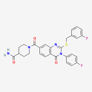 molecular formula C28H24F2N4O3S B2436637 1-(2-((3-Fluorobenzyl)thio)-3-(4-fluorophenyl)-4-oxo-3,4-dihydroquinazoline-7-carbonyl)piperidine-4-carboxamide CAS No. 451467-53-1